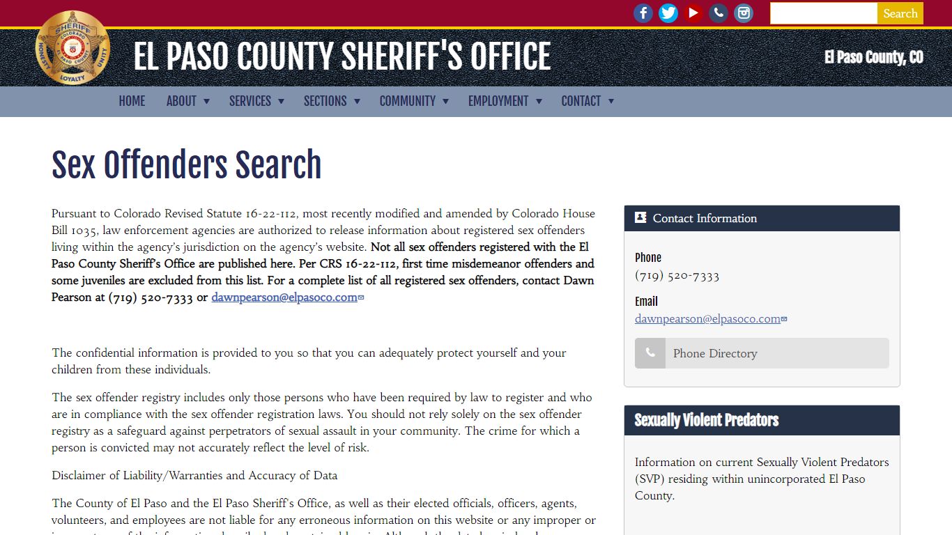 Sex Offenders Search | El Paso County Sheriff